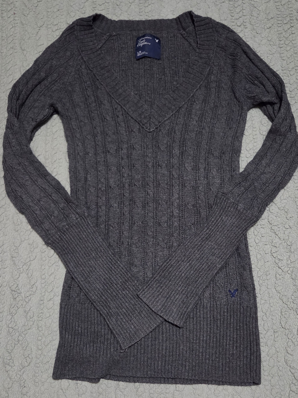 American Eagle Outfitters Charcoal Gray Cable V-Neck Sweater